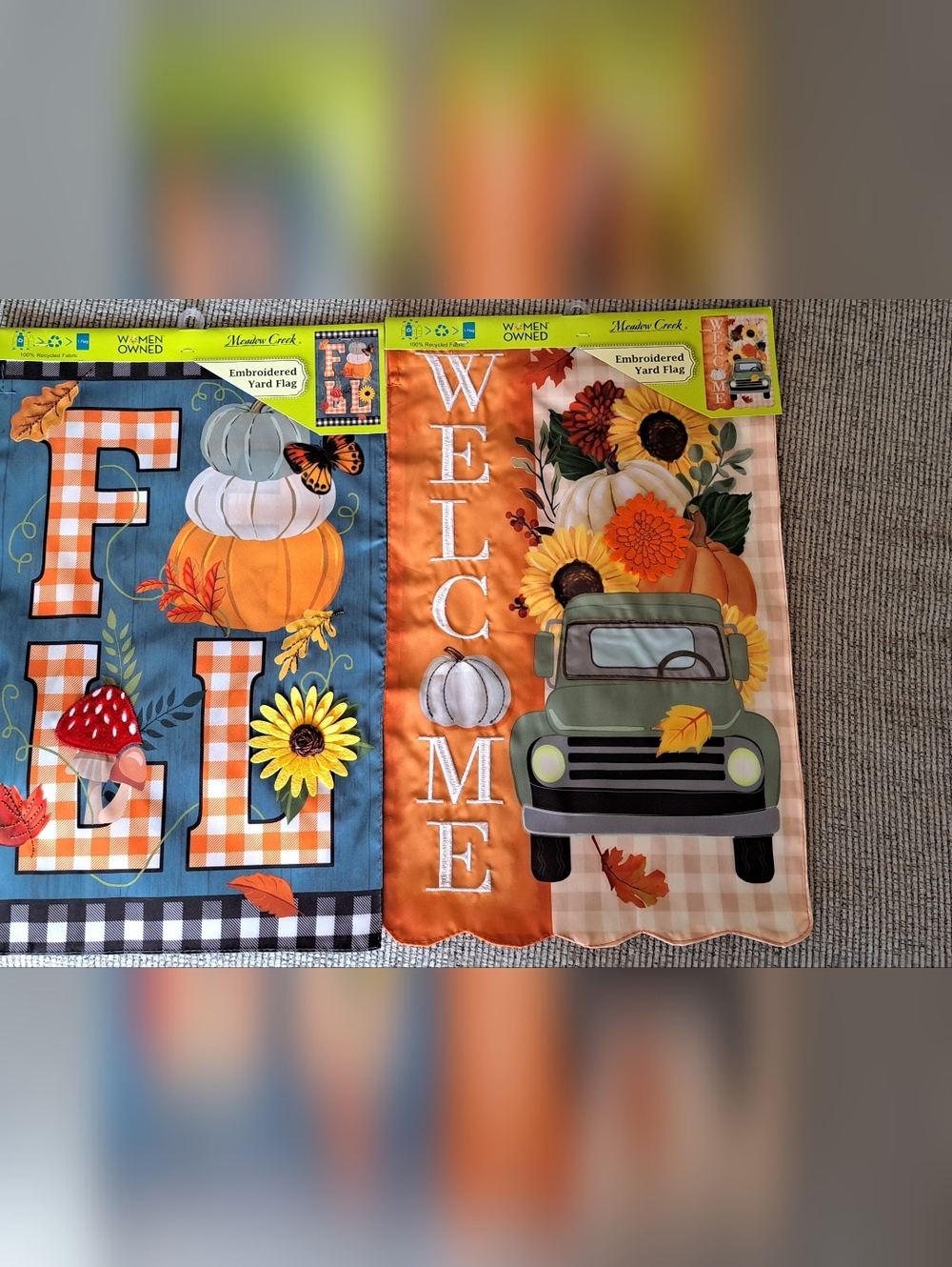 Set of 2 -Welcome Pumpkin Truck & FALL Orange Autumn Garden Flag
